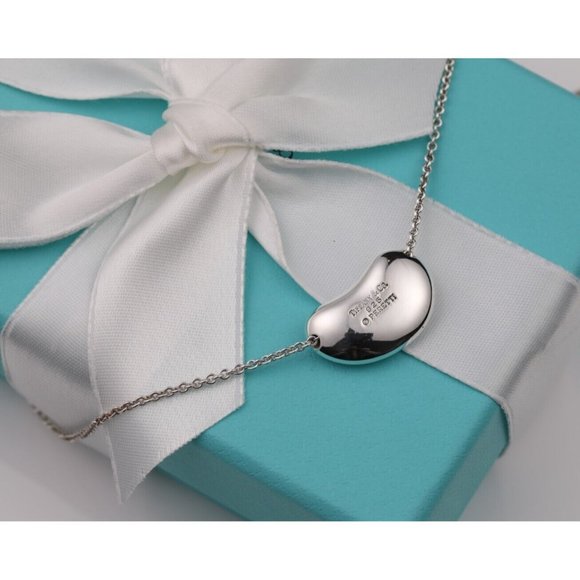 Tiffany & Co. Peretti 925 Silver Large Bean 19mm Pendant Necklace 16" Chain - Picture 5 of 11